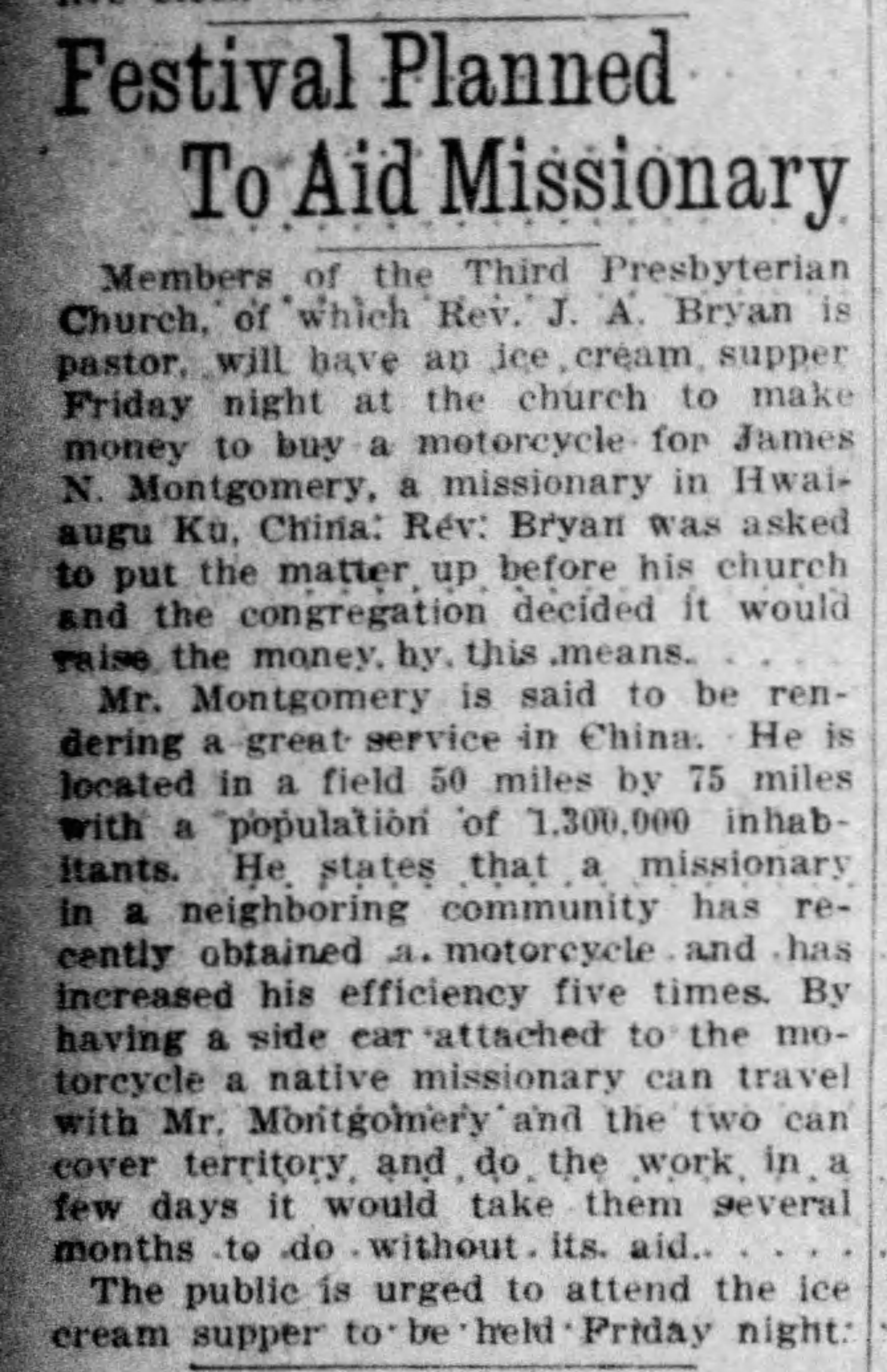 Festival Planned To Aid Missionary